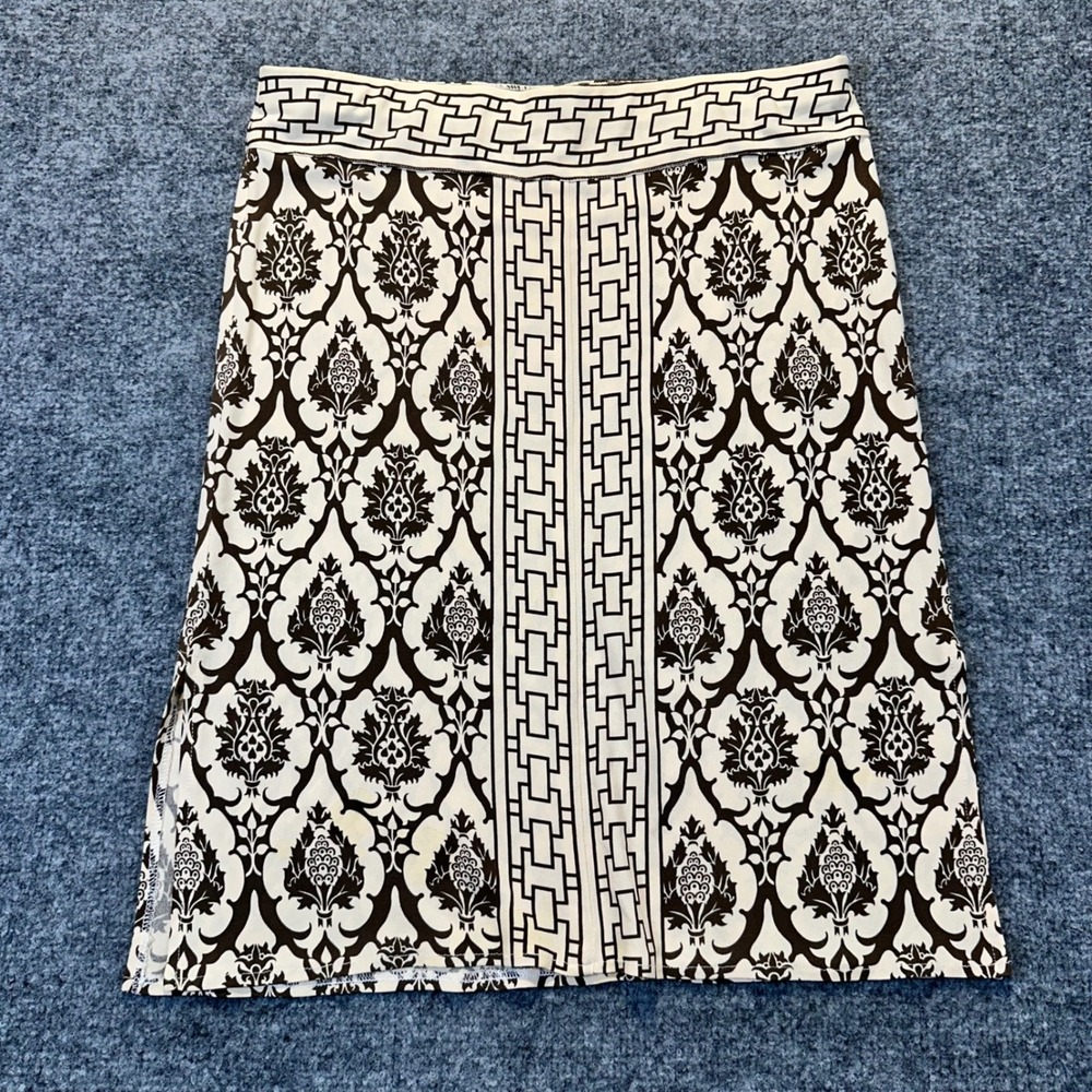 Tracy Reese Silk Skirt Women Size 10 Cream Brown Damask Geometric Slit Classic